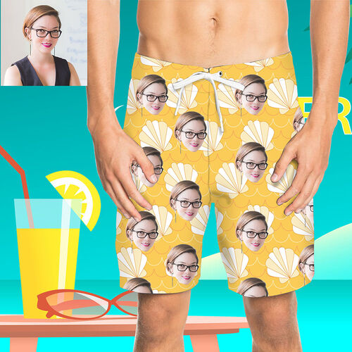 Pantaloni da Spiaggia Uomo Corti Personalizzati con Faccia e Conchiglia