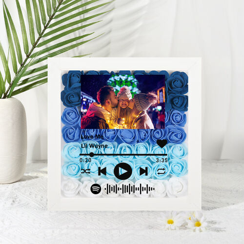 Personalized Dried Flower Shadow Box with Spotify Playlist Code Valentine's Day Gift