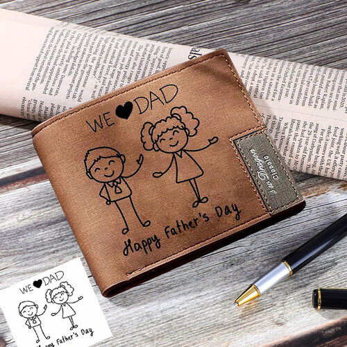 Cartera personalizada grabada de dibujo a mano para padre