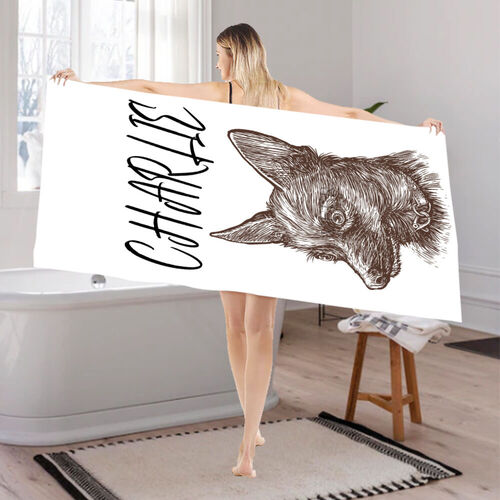 Custom Photo and Name Bath Towel Surprising Present for Pet Lover