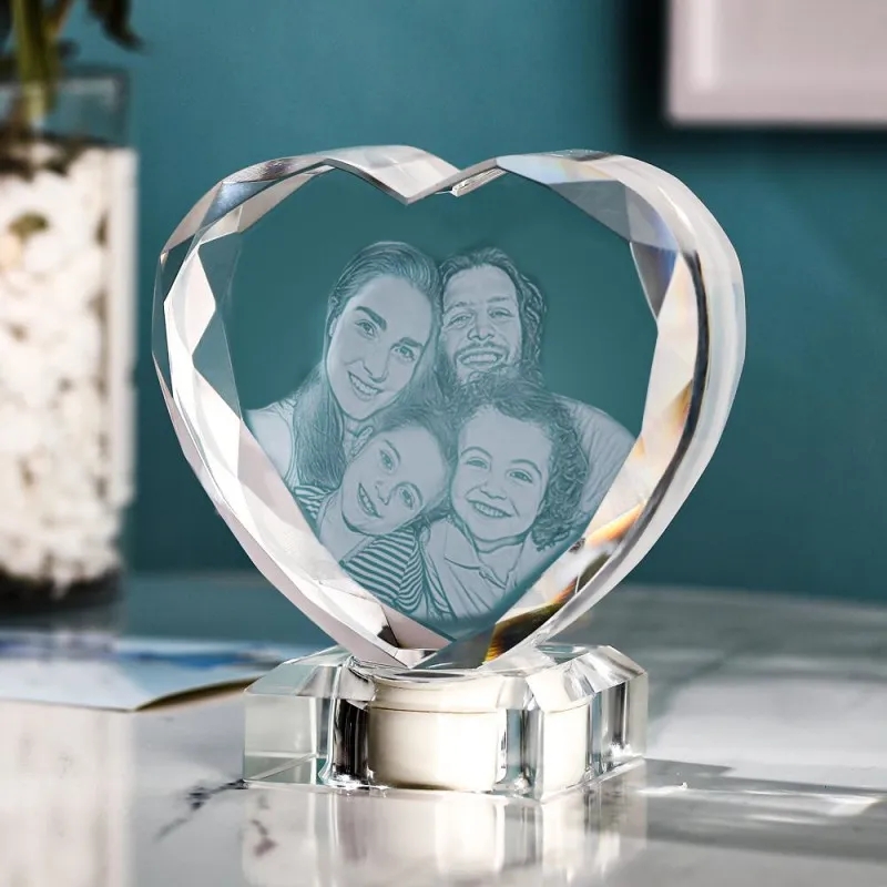 Custom Heart Crystal Photo Frame Photo Crystal Heart Laser Gift