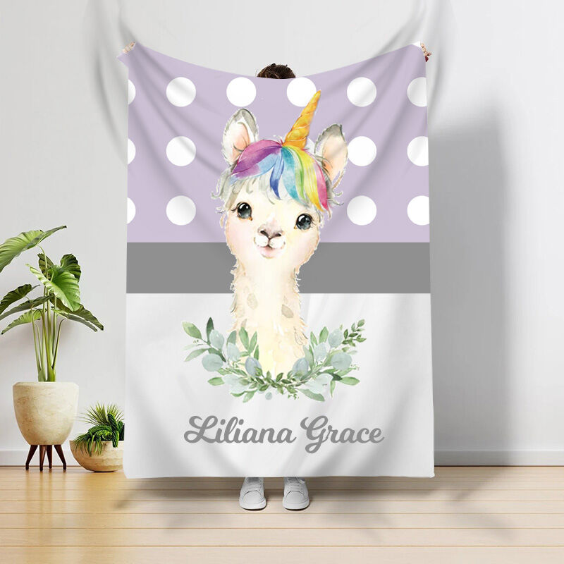 Personalized Name Rainbow Unicorn Pattern Blanket Best Gift