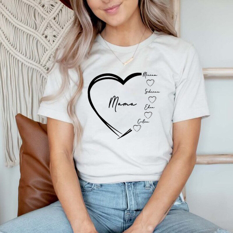 Personalized T-shirt with Hearts of Custom Name for Best Mom