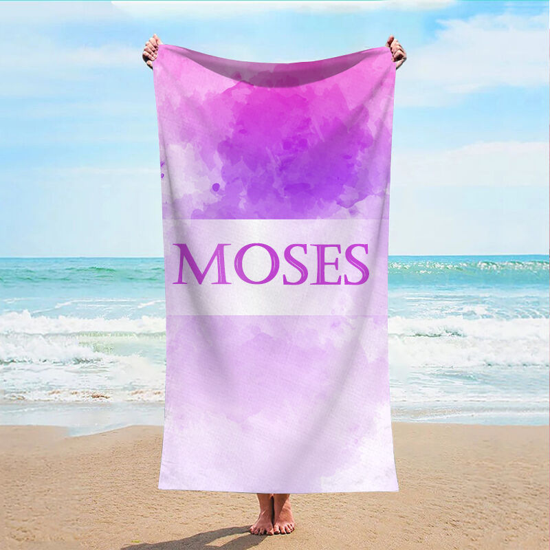 Personalized Name Bath Towel Purple Watercolor Design Gift for Special Person