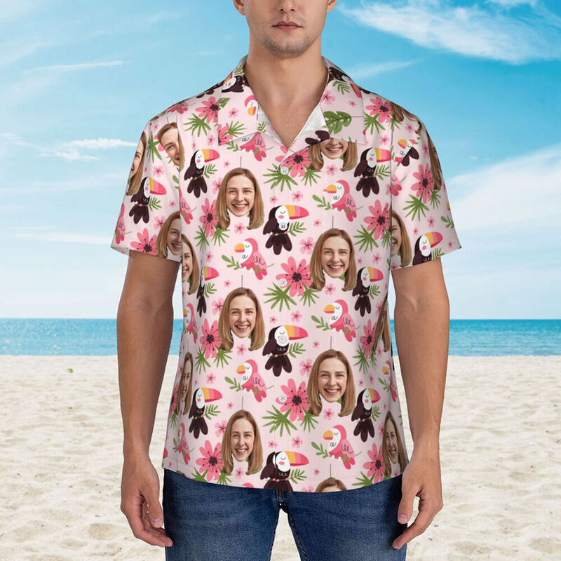 Camicia personalizzata con stampa rosa in stile hawaiano perfetta per vacanze