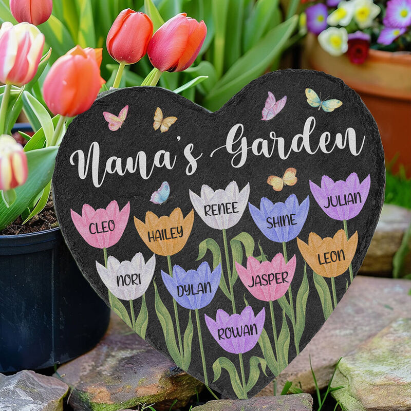 "Nana's Garden" Personalized Garden Stone Customized Names Frame as a Gift for Grandma