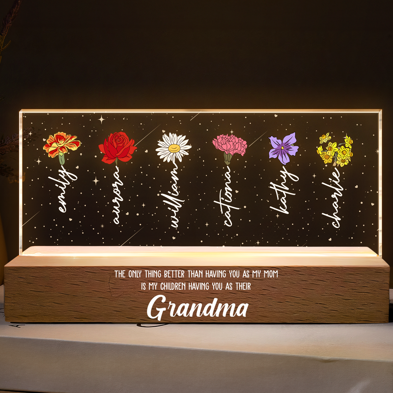 Personliga led-lampor Anpassade födelsedagsblommor och namn Specialgåva till mormor