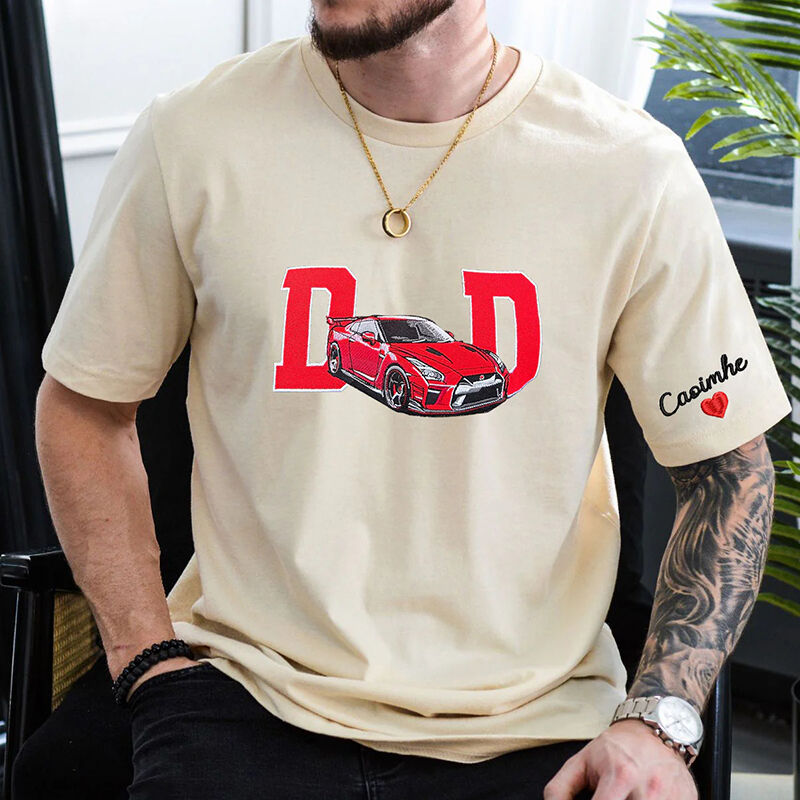 Personalized T-shirt Embroidered Custom Car Photo with Cool Dad Design Attractive Father's Day Gift