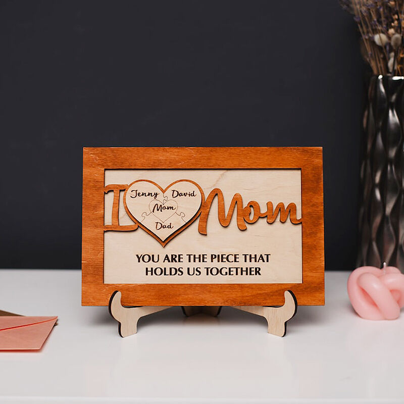 Personalized Frame I Love Mom Custom Name Heart Puzzle Design Unique Mother's Day Gift for Dear Mama