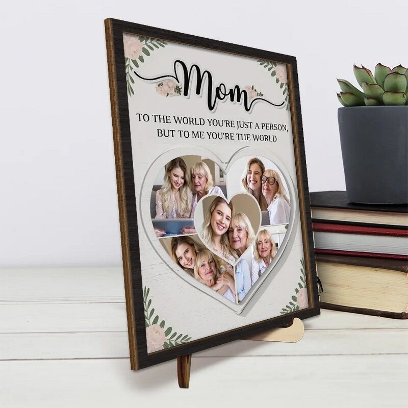 Personalized Frame Mom You're The World To Me Custom Heart Photos Design Perfect Mother's Day Gift