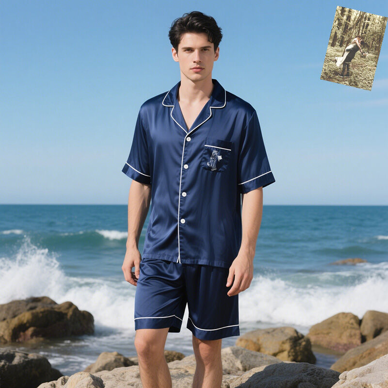Ensemble pyjama brodé personnalisé avec image personnalisée Cadeau romantique pour le mari