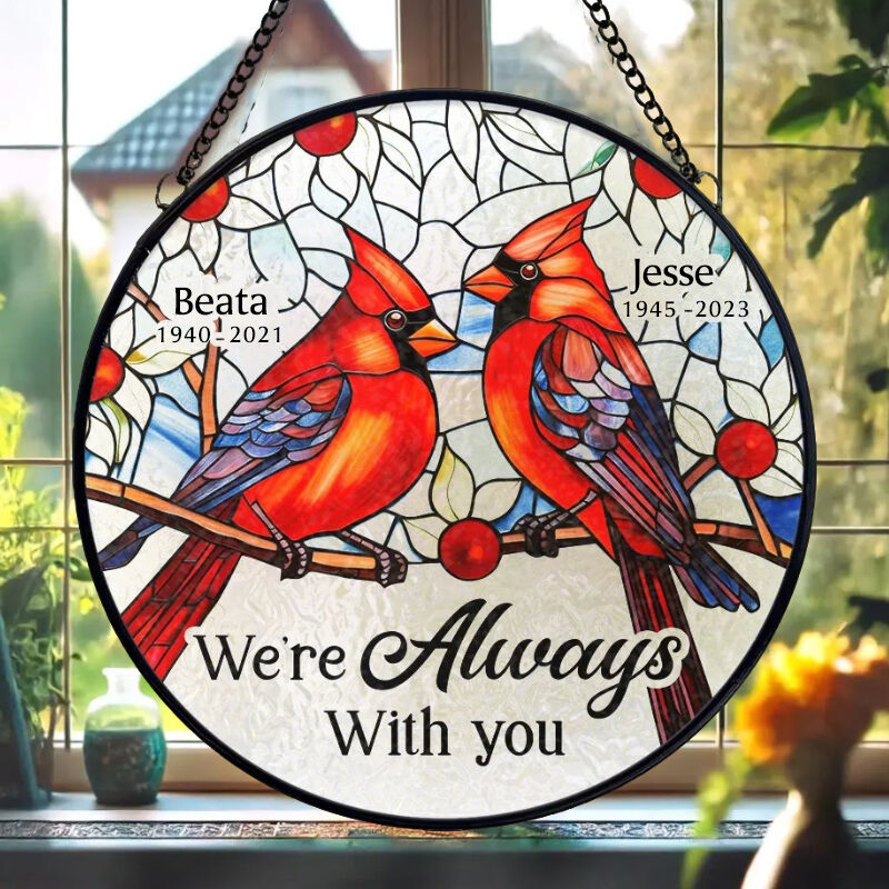 Custom Stained Glass Window Hanging Suncatcher with Memorial Bird Sympathy Gift for Family Members