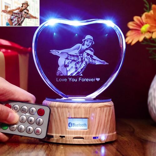 Personalized 3D Photo Crystal Light With Heart-Shaped