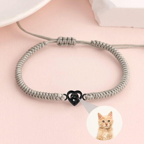 Personalized Heart Photo Projection Gray Braided Bracelet