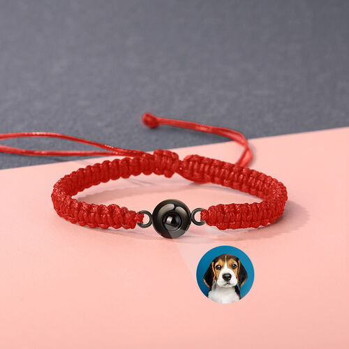 Christmas Gift Personalized Round Photo Projection Red Braided Bracelet