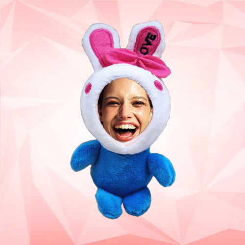 Personalized 3D Custom Face Doll Blue Rabbit Plush Doll Keychain