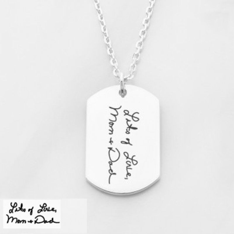 Tag Necklace For Men Engraved With Actual Handwriting
