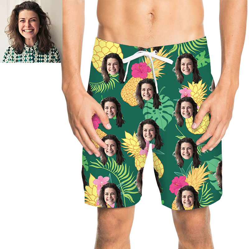 Custom Face Delicious Pineapple Men's Beach Shorts
