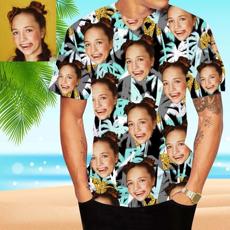 Custom Face Hawaiian T-Shirt With Silhouette Palm Tree