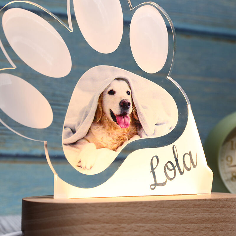 Personalized Photo Paw Print Night Light for Cute Pet