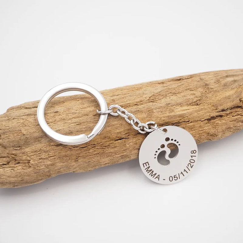 Personalized Cute Feet Keychain with Birthday and Name Engraved for Baby