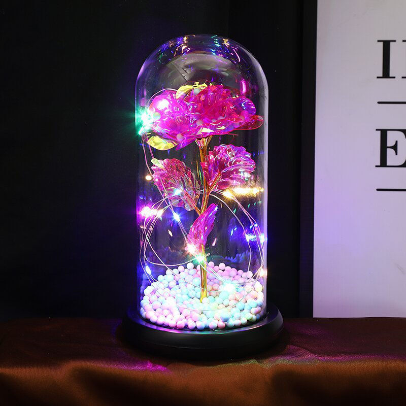 Galaxy Rose Glass Lampshade Preserved Flower Multicolored Foam Ocean Rose Flower Night Light Gift