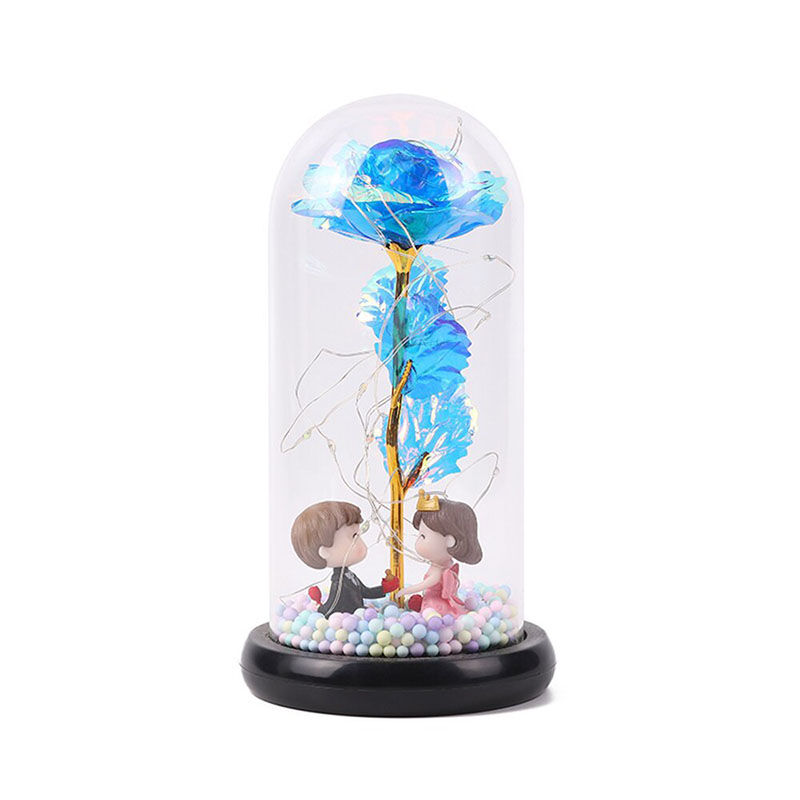 Cadeau : Veilleuse Galaxy Rose - Abat-jour en verre - Fleur éternelle - Couple de dessins animés - Fleur de rose - Veilleuse
