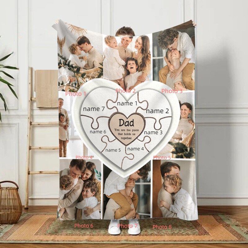 Personalized Photo And Name Blanket Unique Gift for Dad "You Are The Piece"