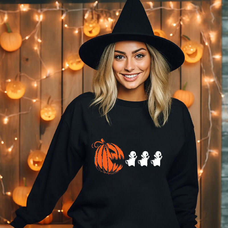 Casual Sweatshirt with Devil Pumpkin Pattern Funny Gift for Halloween