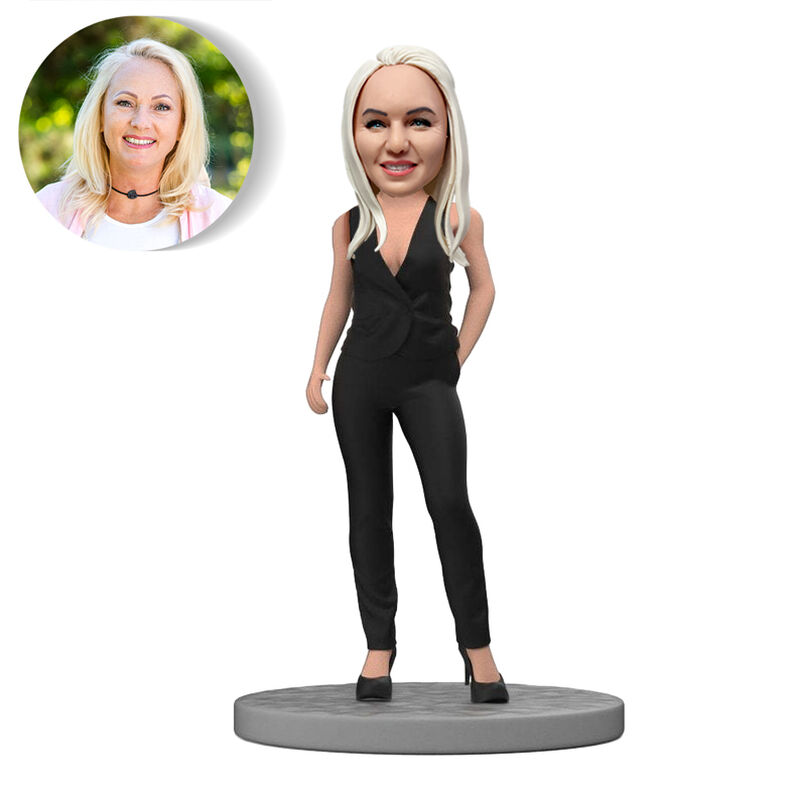 Customized Bobblehead for Woman in Black Suit