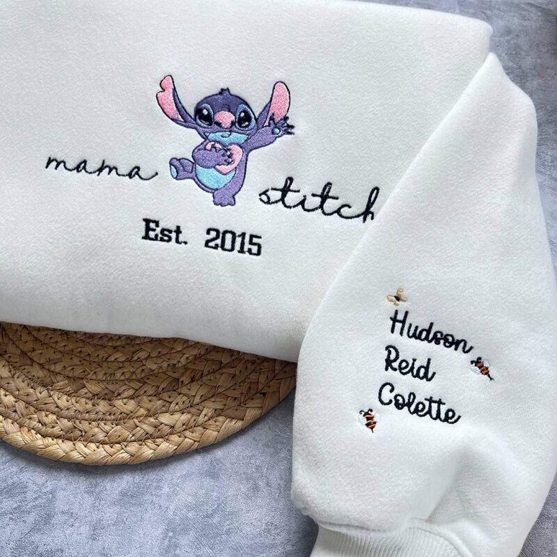Personalized Sweatshirt Embroidered Mama Stitch with Custom Names Design Attractive Gift for Mother's Day