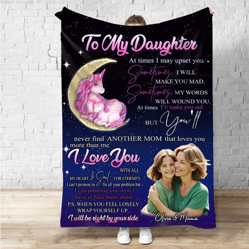 Personalized Picture Blanket with Unicorn Pattern Best Gift for Daughter