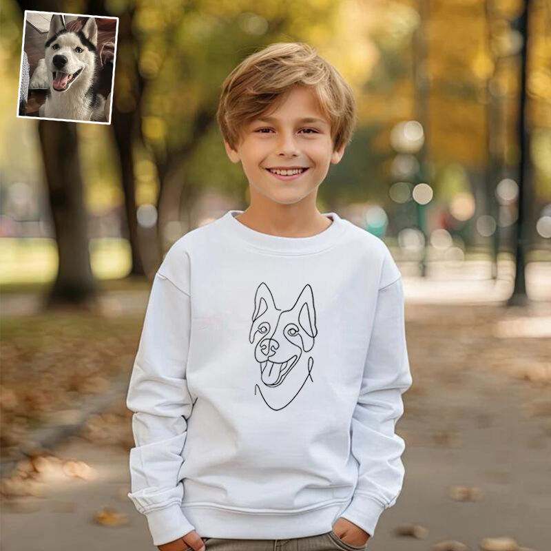 Personalized Kids Embroidered Sweatshirt Custom Line Drawing Warm Gift For Children