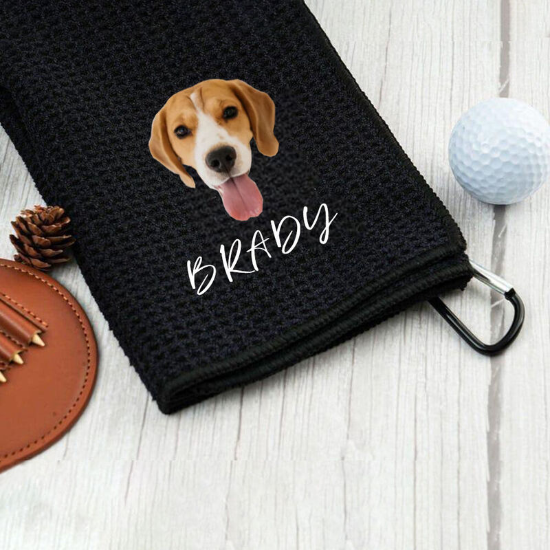 Personalized Golf Towel with Pet Photo and Name for Birthday Gifts for Pet Owners