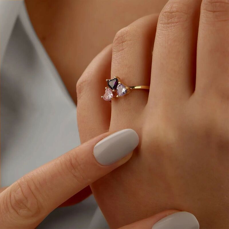 Personalised Heart Shaped Birthstone Ring Beautiful Mother's Day Gift