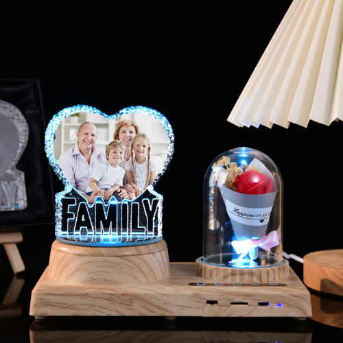 Altoparlante Bluetooth Leggero Cristallo e Fiore Personalizzato con Foto per Famiglia