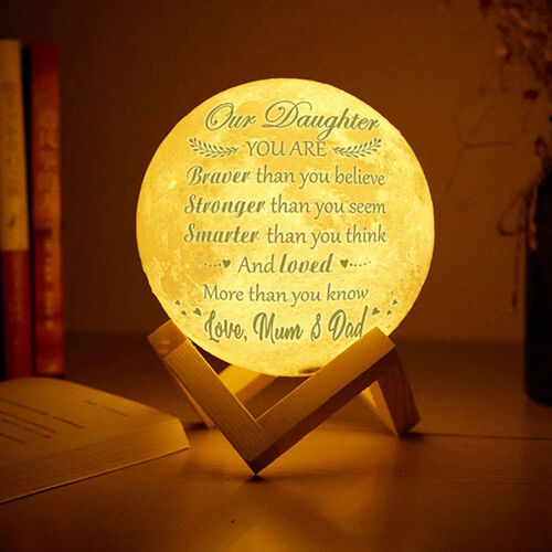 Lampe de lune avec lettre d'amour Cadeau chaleureux de maman et papa à leur fille Touchez 2 couleurs