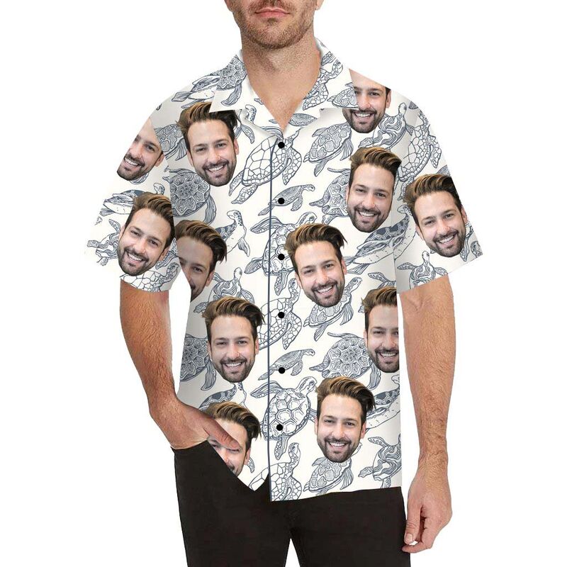 Custom Face Tortoise Men's All Over Print Hawaiian Shirt
