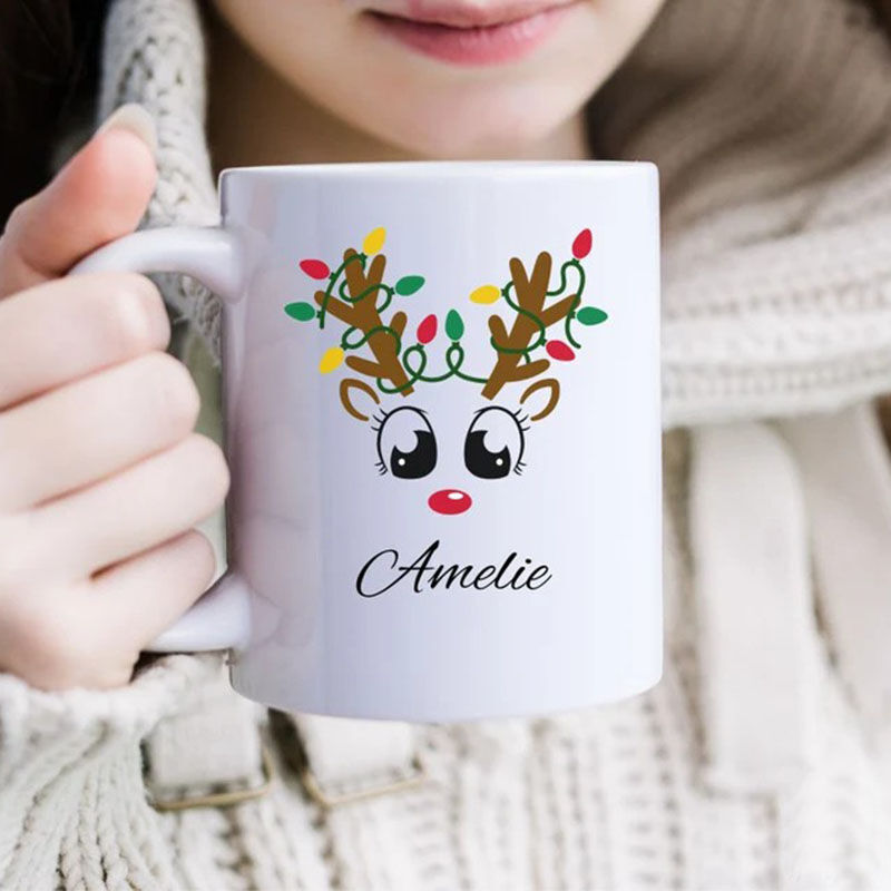 Personalized Funny Christmas Reindeer Custom Name Mug