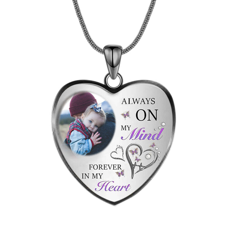 "Always On My Mind & Forever In My Heart" Custom Photo Necklace Style A