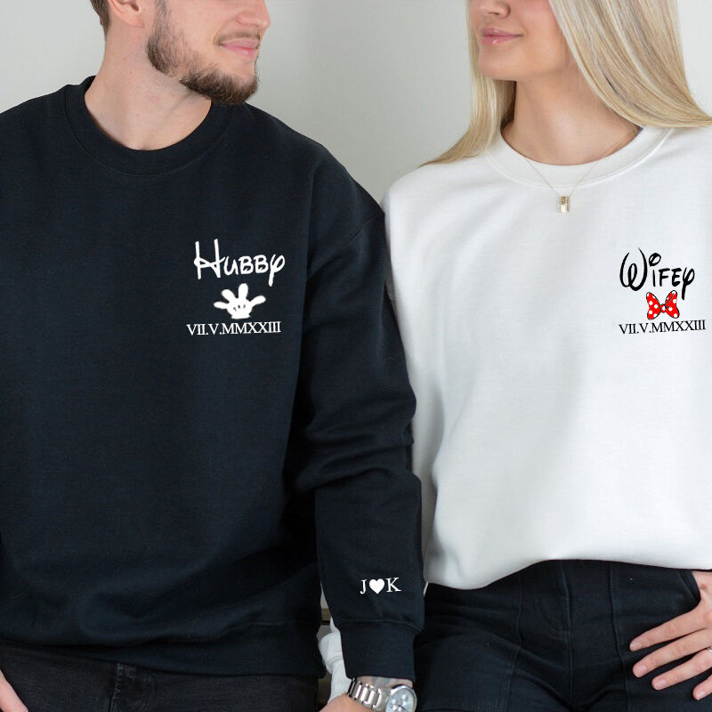 Personalisierte Sweatshirt Wifey und Hubby mit benutzerdefinierten römischen Ziffern Datum Einzigartiges Geschenk für Liebhaber