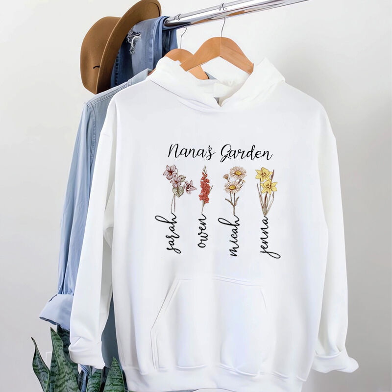 Personalized Hoodie Nana's Garden Birth Flower with Custom Names Perfect Gift for Mother's Day