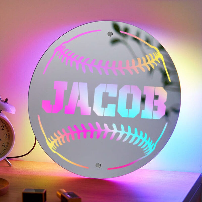 Personalized Led Mirror With Custom Name For Baseball Lovers