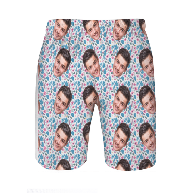 Personalized Picture Men's Beach Shorts with Cute Flowers Pattern Best Gift for Friend