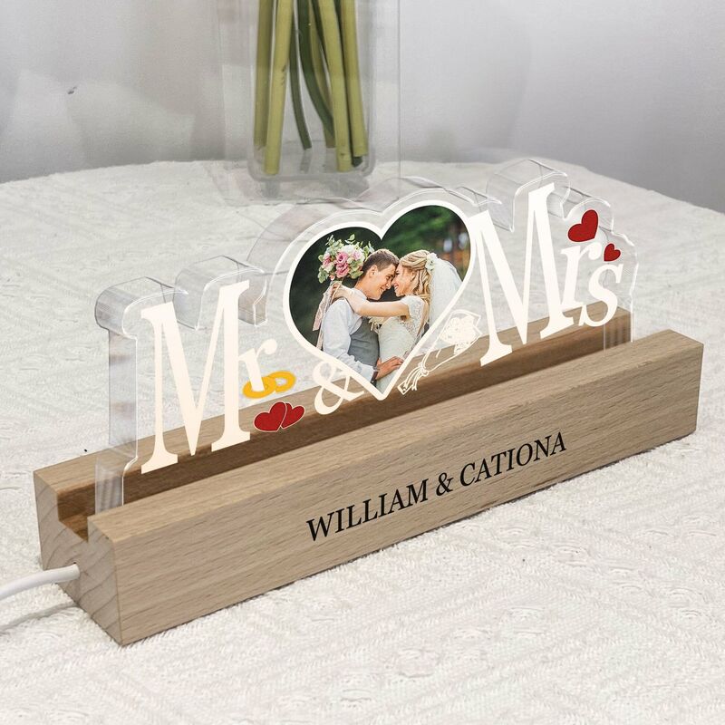 Personalized Mr And Mrs Led Light Custom Heart Photo For Couple