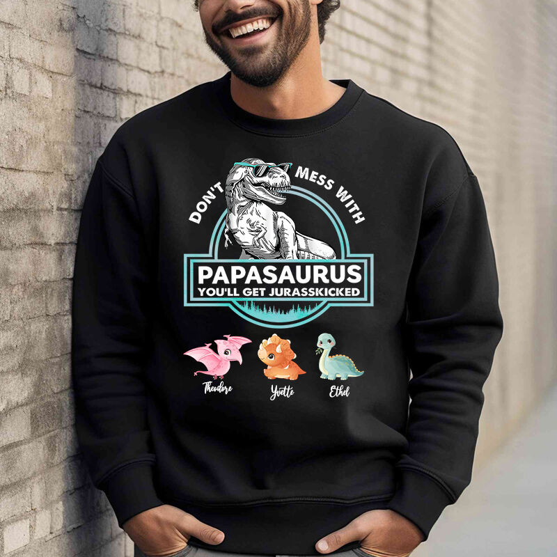 Personalized Sweatshirt Papasaurus Custom Baby Dinosaurs Pattern Design Perfect Father's Day Gift