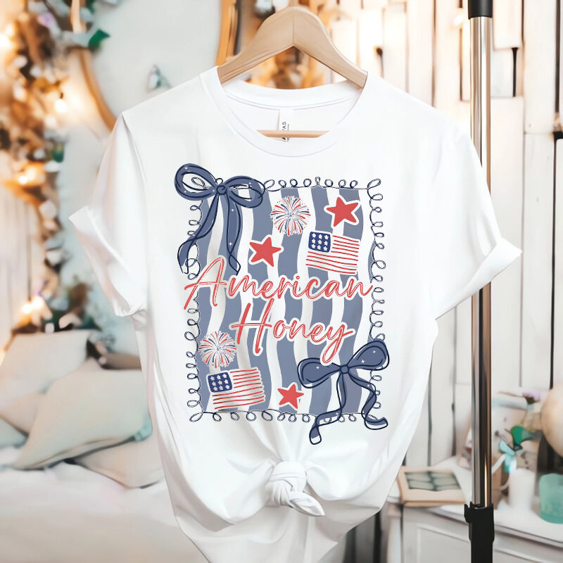 Personalized T-shirt American Honey Preppy 4th Of July Vintage Design Perfect Gift for Her