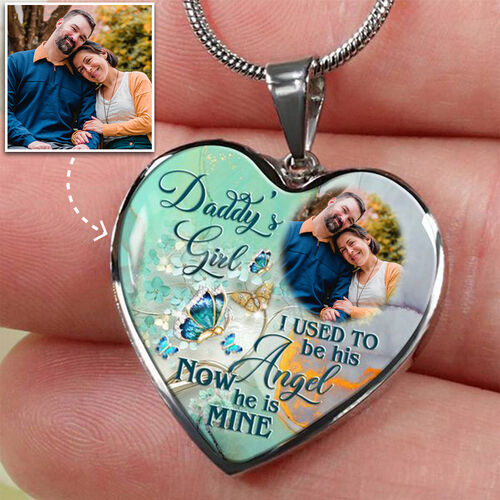 DADDY'S GIRL I USED TO BE HIS ANGEL Personalized Memorial Heart Photo Necklace