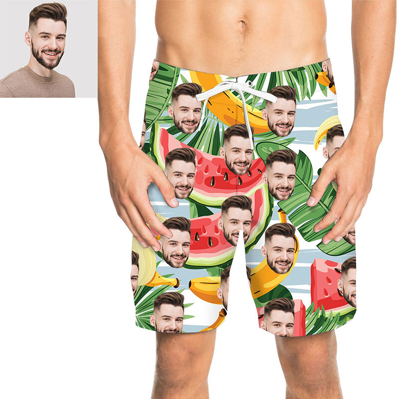 Custom Face Watermelon Men's Beach Shorts
