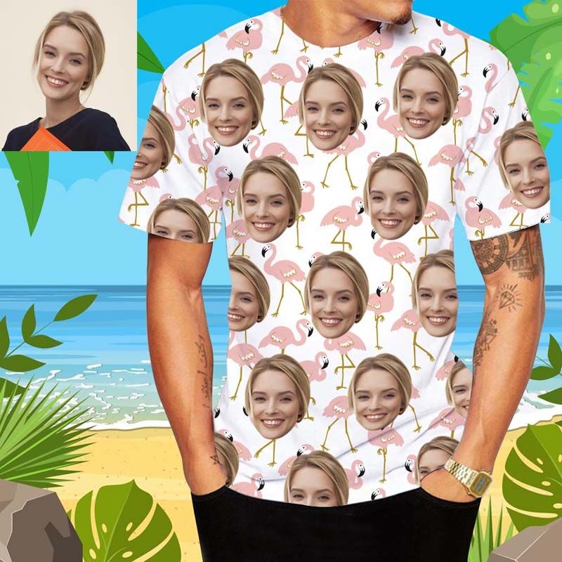 Custom Hawaiian Men's T-Shirt Printed with Flamingo